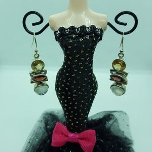 Gold, Garnet and Moonshine Dangle Earrings